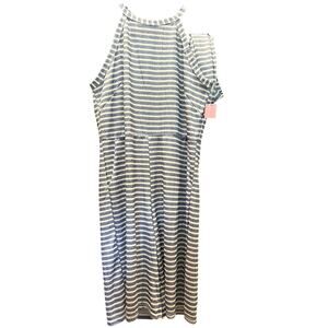 Blue/White stripe romper with belt and pockets, 2XL, $19